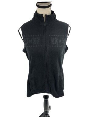 Basic Editions Womens Fleece Vest Full Zip Black Sleeveless Casual Size S